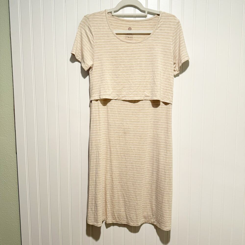 Kindred Bravely Eleanora Bamboo Maternity Nursing Dress Neutral Striped Size S - Picture 2 of 7